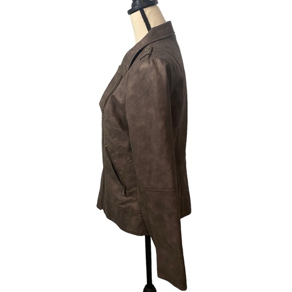 Catherine Malandrino Women’s Faux Leather Brown Jacket Sz Large - Picture 5 of 15